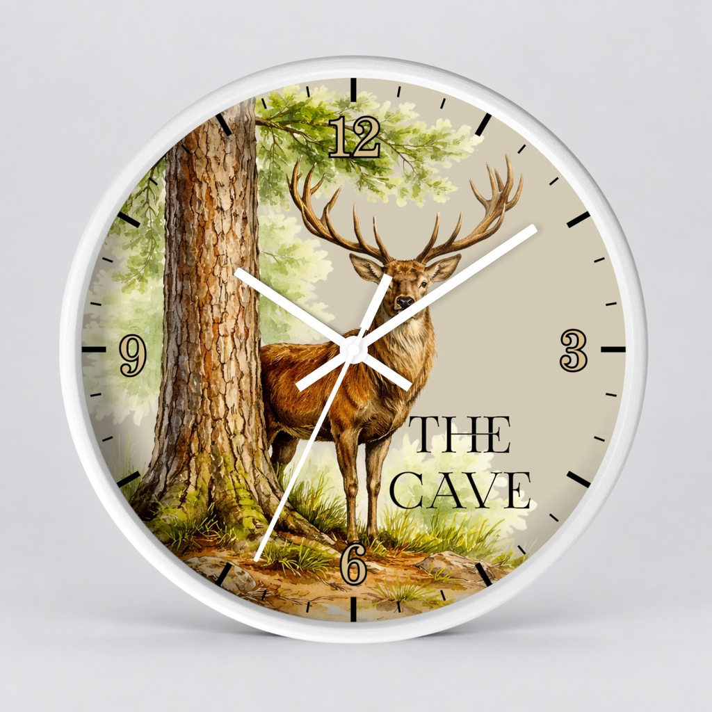 Custom Buck Deer Wall Clock — Rustic Woodland Man Cave Decor