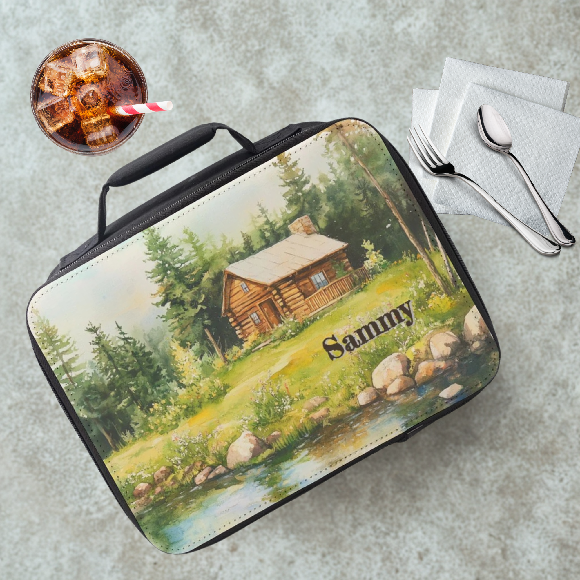 Custom Cabin By The Lake Insulated Lunch Bag - Wilderness Lunchbox