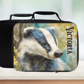  insulated lunch bag with badger design and 'Victoria' personalized text