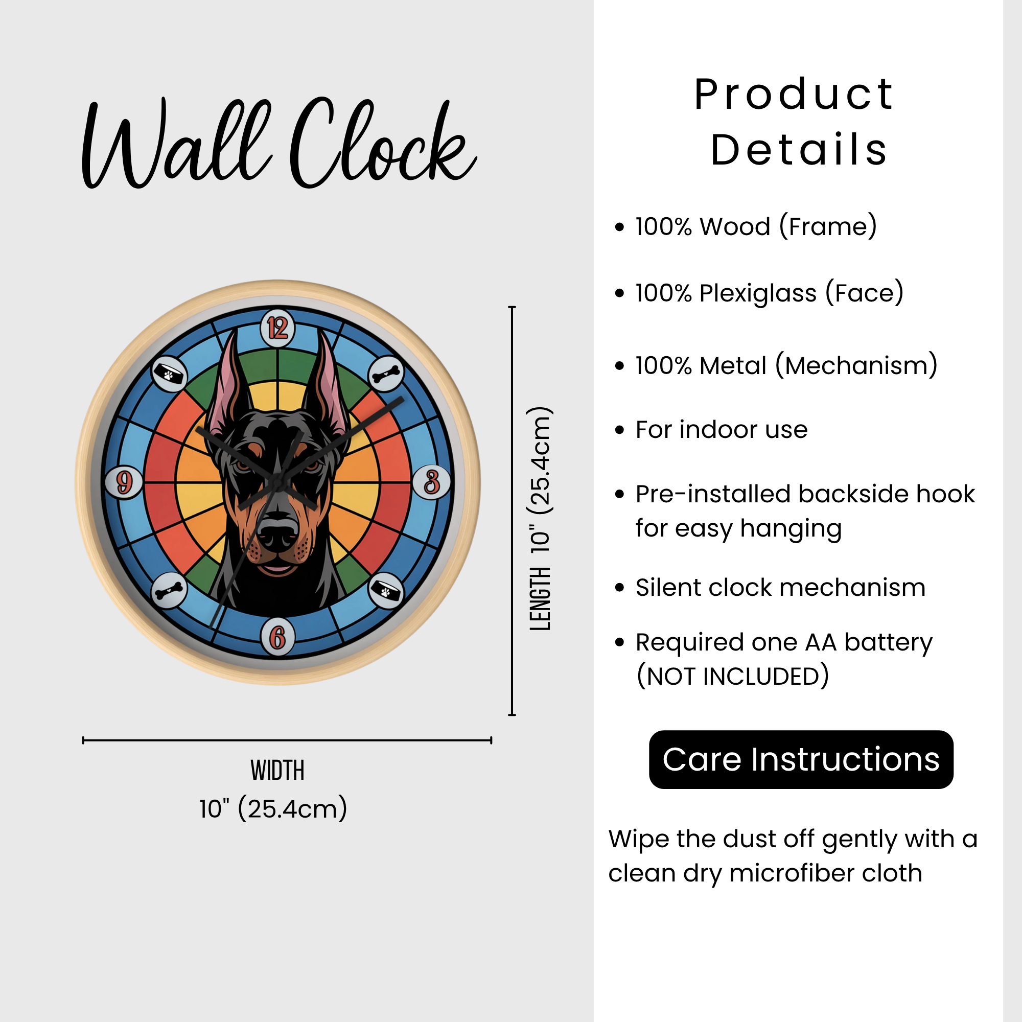 Doberman Pincer Color Wheel Wall Clock — Dog Home Decor