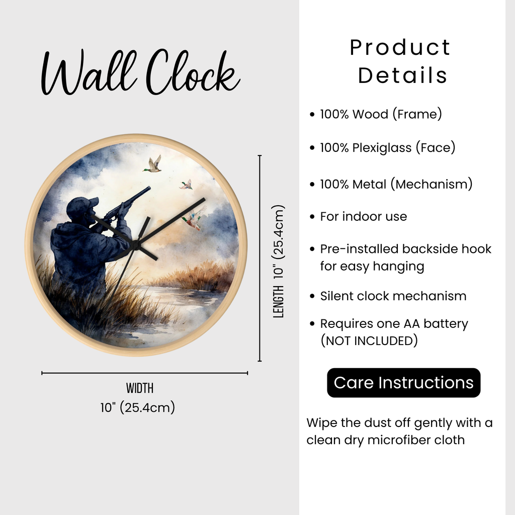 Duck Hunter Wall Clock | Watercolor Marsh Hunting Decor