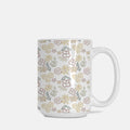 White mug with floral pattern on a white background