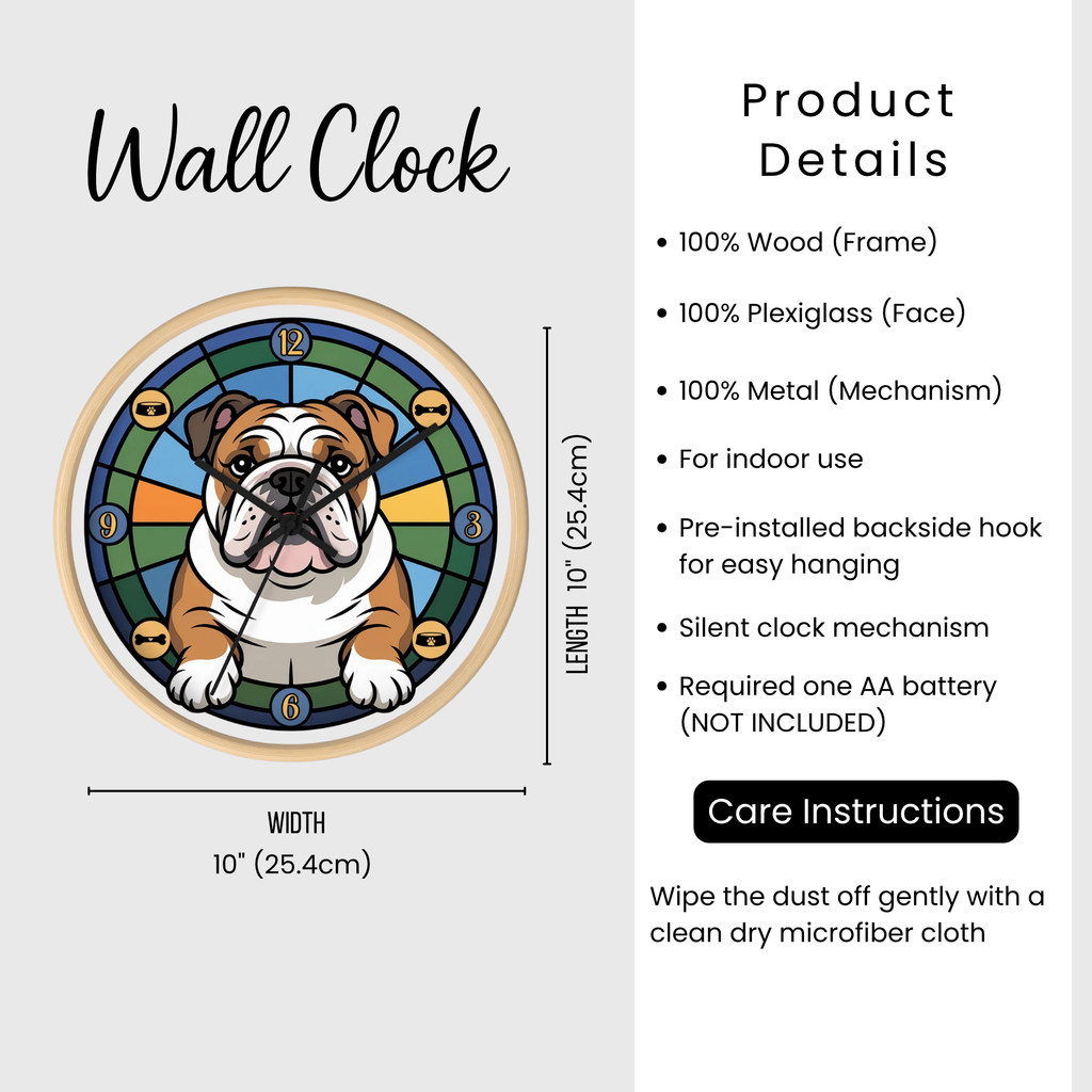 English Bulldog Colorful Wall Clock — Canine Home Decor