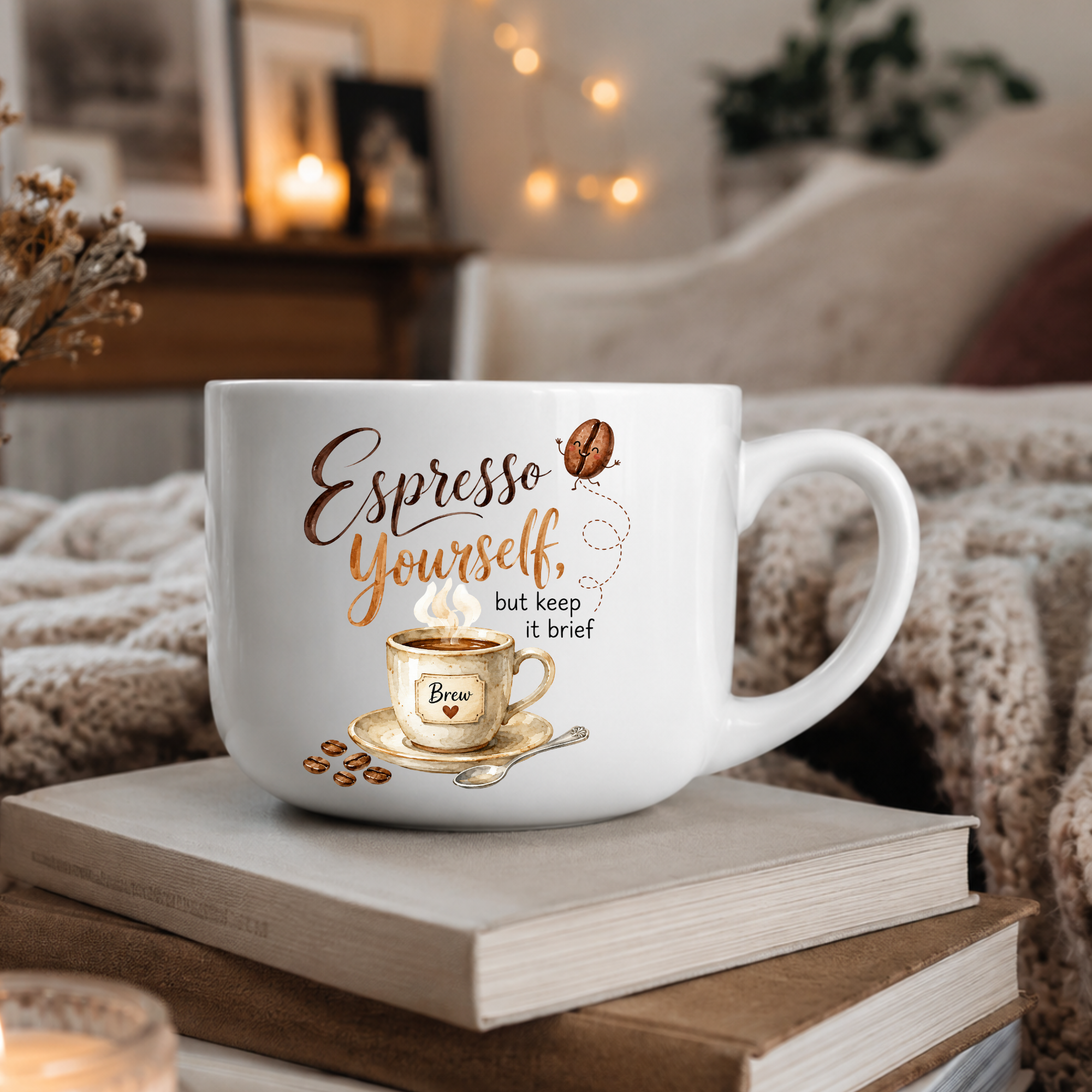 25oz Latte Mug - "Espresso Yourself" Ceramic Coffee Cup, Large Gift for Coffee Lovers