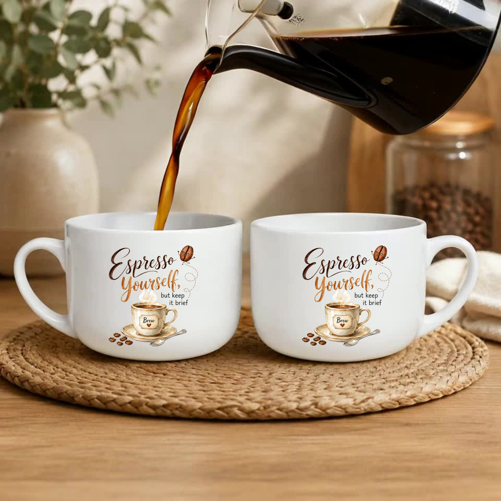 25oz Latte Mug - "Espresso Yourself" Ceramic Coffee Cup, Large Gift for Coffee Lovers