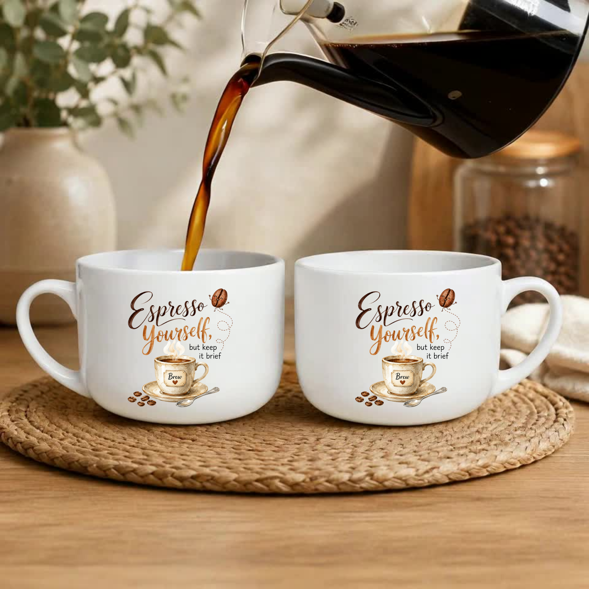 25oz Latte Mug - "Espresso Yourself" Ceramic Coffee Cup, Large Gift for Coffee Lovers