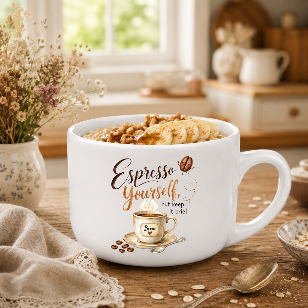 25oz Latte Mug - "Espresso Yourself" Ceramic Coffee Cup, Large Gift for Coffee Lovers