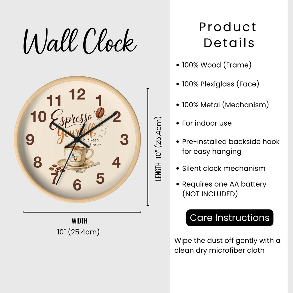 Espresso Yourself Coffee Wall Clock — Cute Café Kitchen Décor