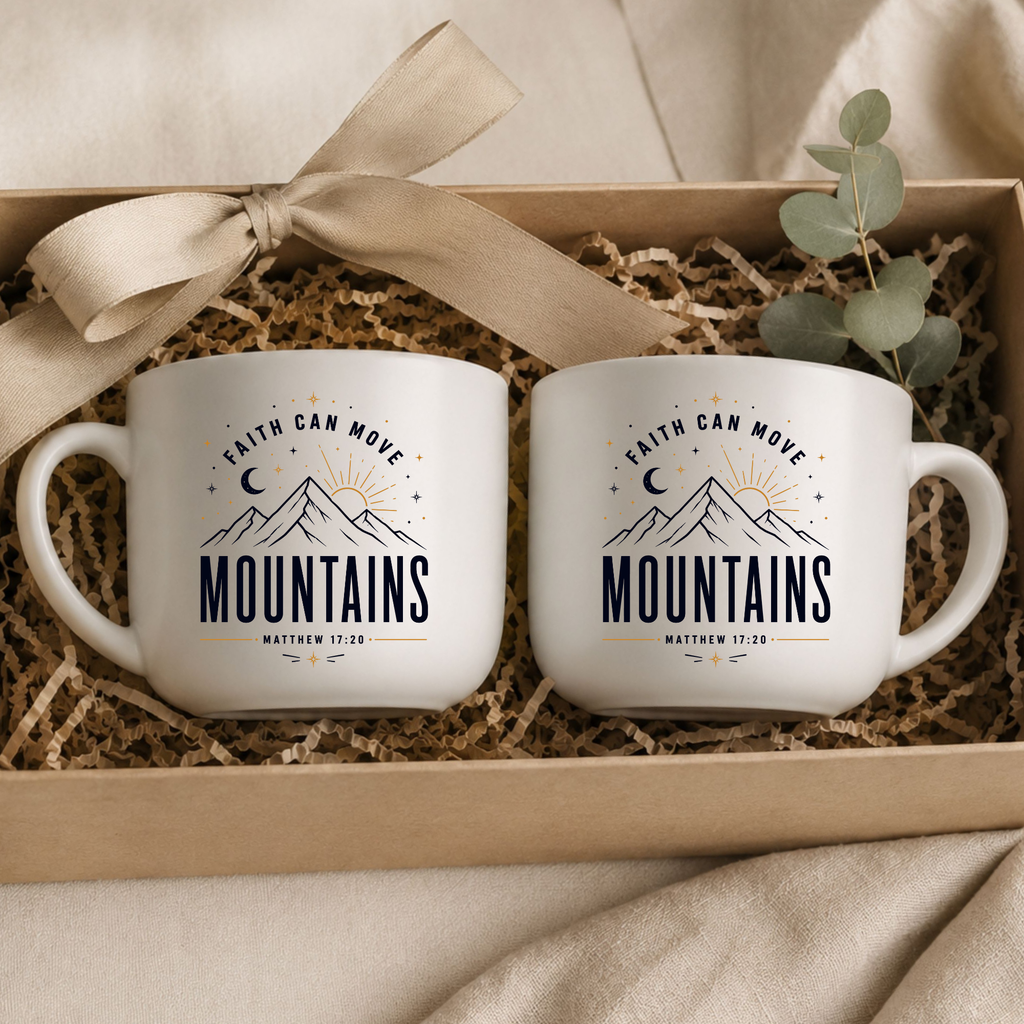 25oz Ceramic Latte Mug - 'Faith Can Move Mountains' Inspirational Coffee Cup