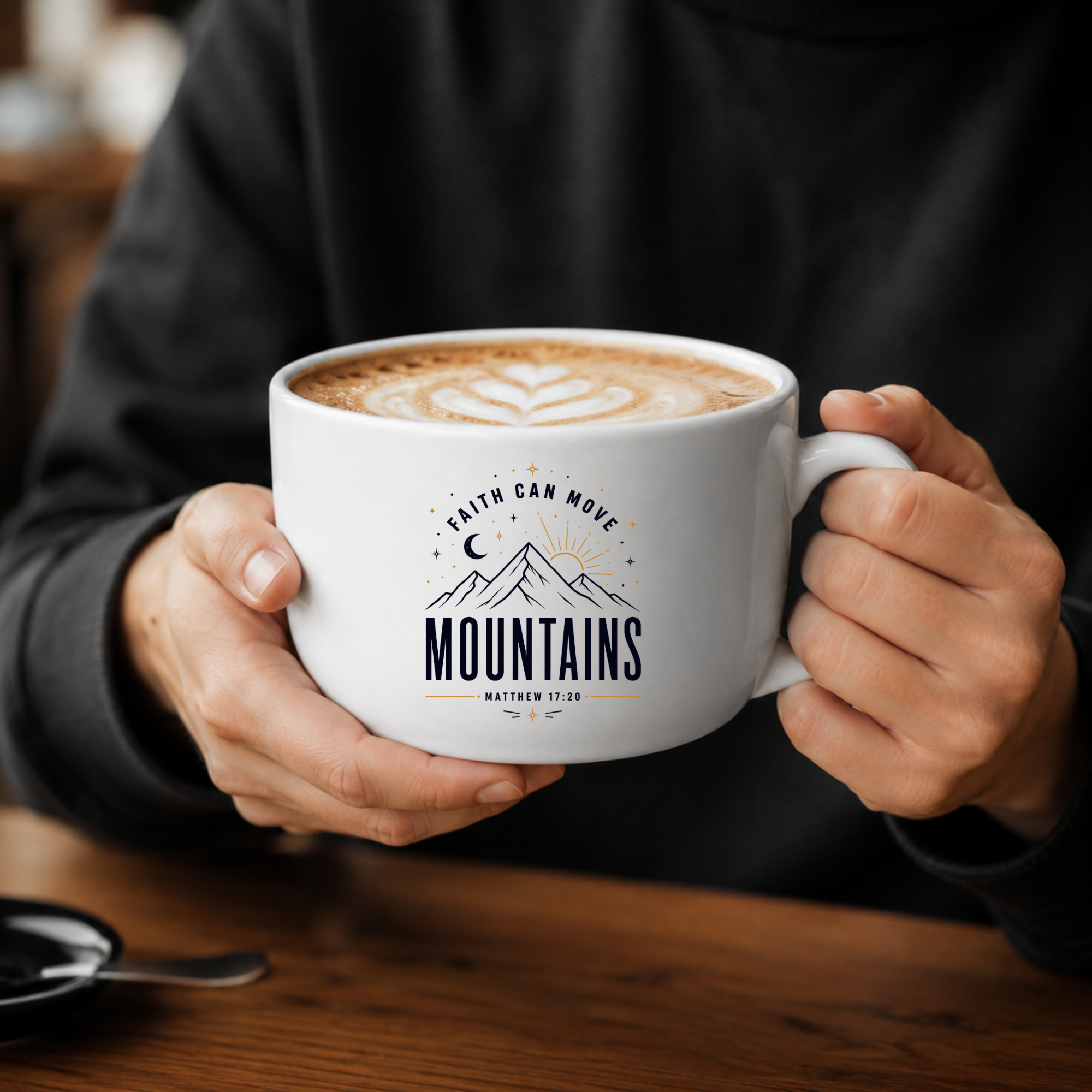 25oz Ceramic Latte Mug - 'Faith Can Move Mountains' Inspirational Coffee Cup