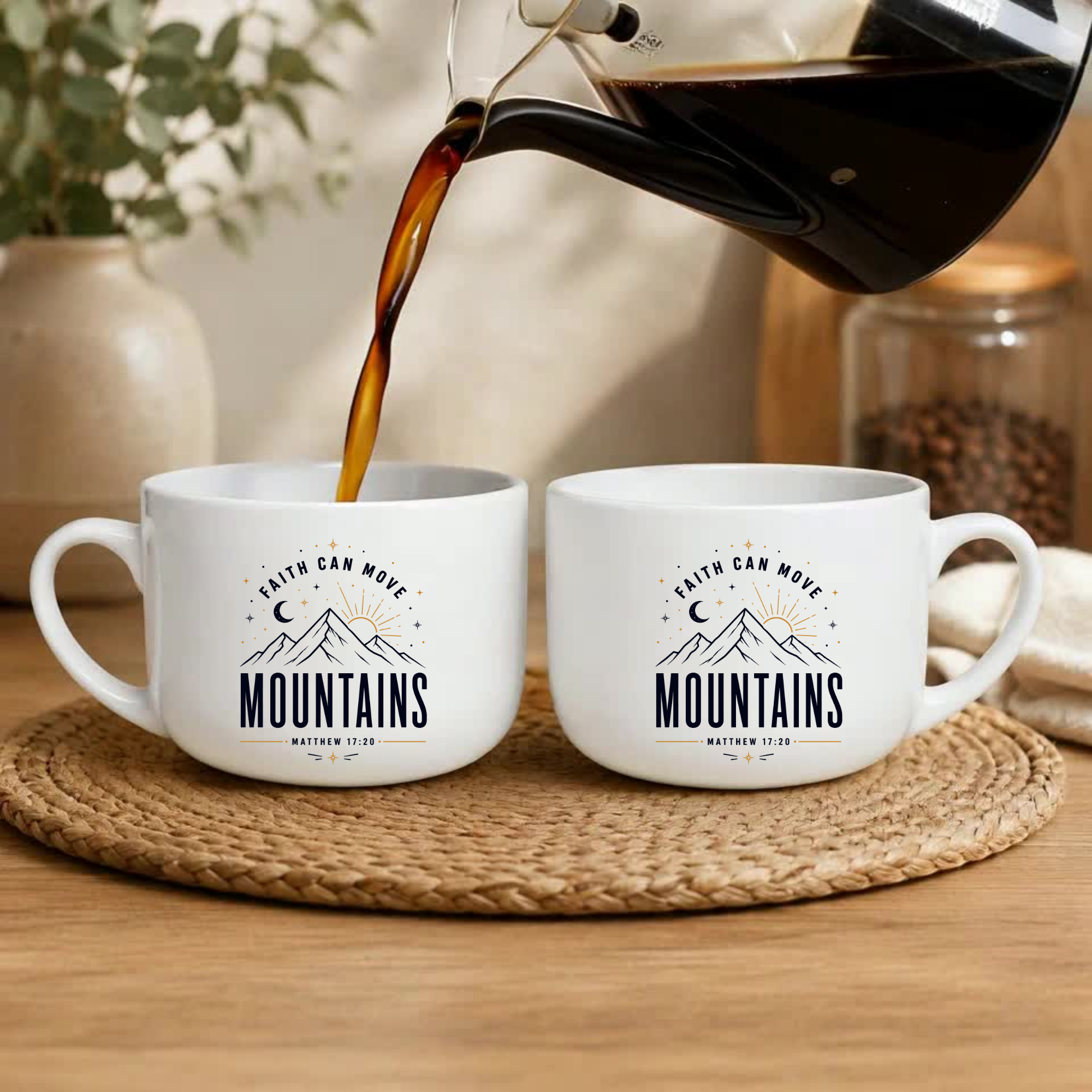 25oz Ceramic Latte Mug - 'Faith Can Move Mountains' Inspirational Coffee Cup
