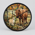 Pony and Tabby Cat Farmhouse Wood Wall Clock