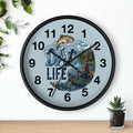 Wall clock with nature-themed design and 'Dad Life' text on a light blue background.