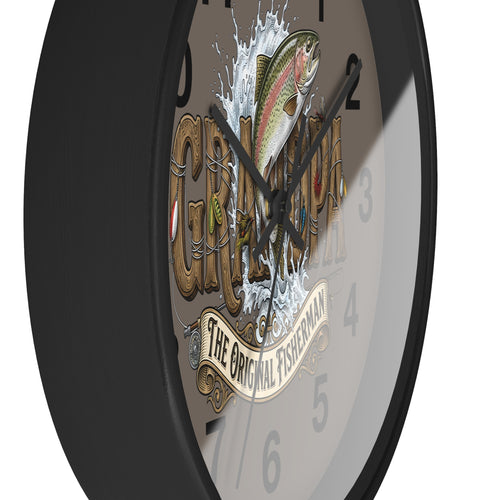 Wall clock with fish design and 'The Original Fisherman' text on a white background