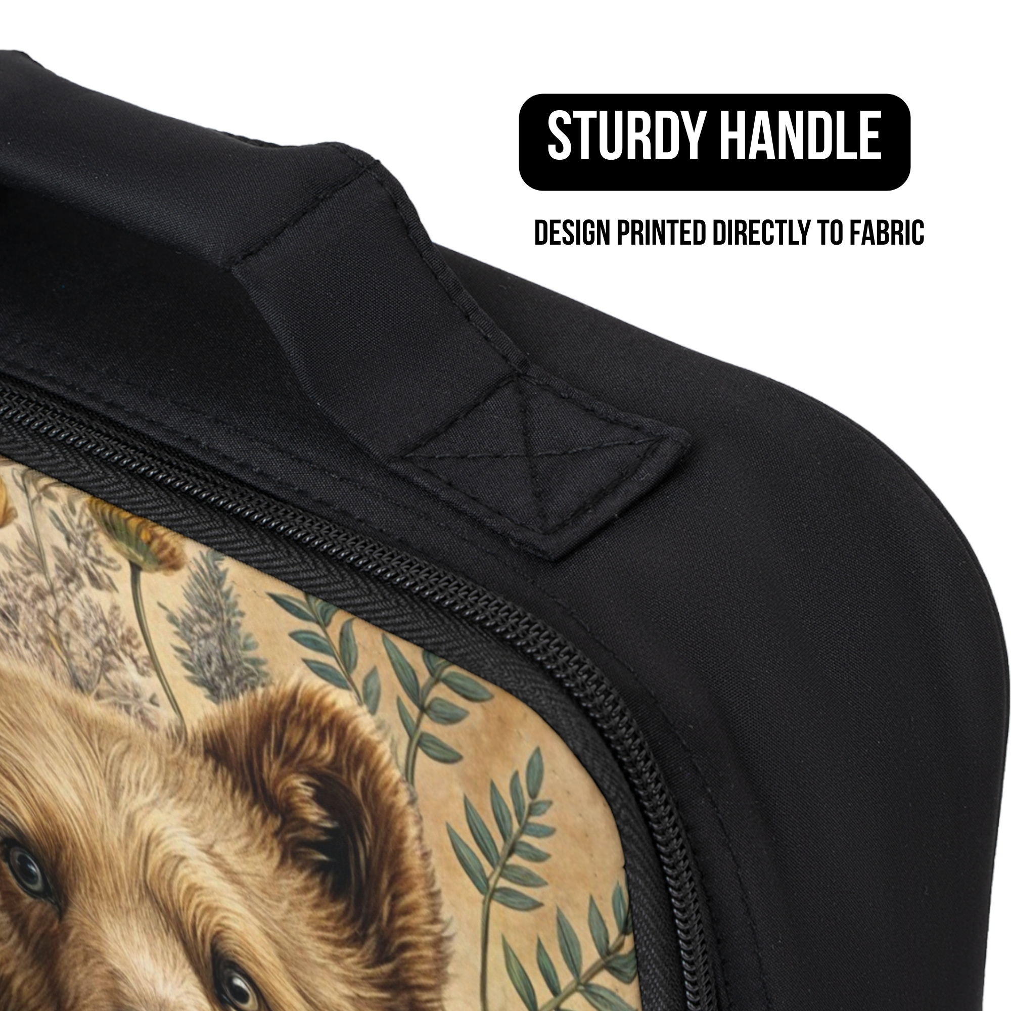 Floral Grizzly Bear Insulated Lunch Bag - Woodland Animal Lunchbox