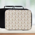 Insulated lunch bag with teddy bear pattern on a light background
