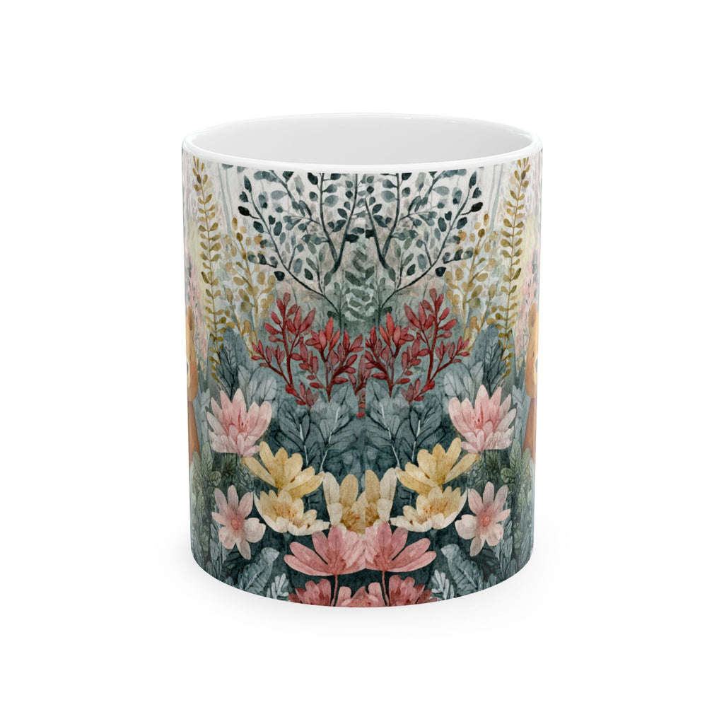 Ceramic mug with floral pattern on a white background