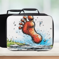  insulated lunch bag with a foot print design on a white background