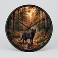Black Cat Sunset Forest Wall Clock — Autumn Woodland Decor