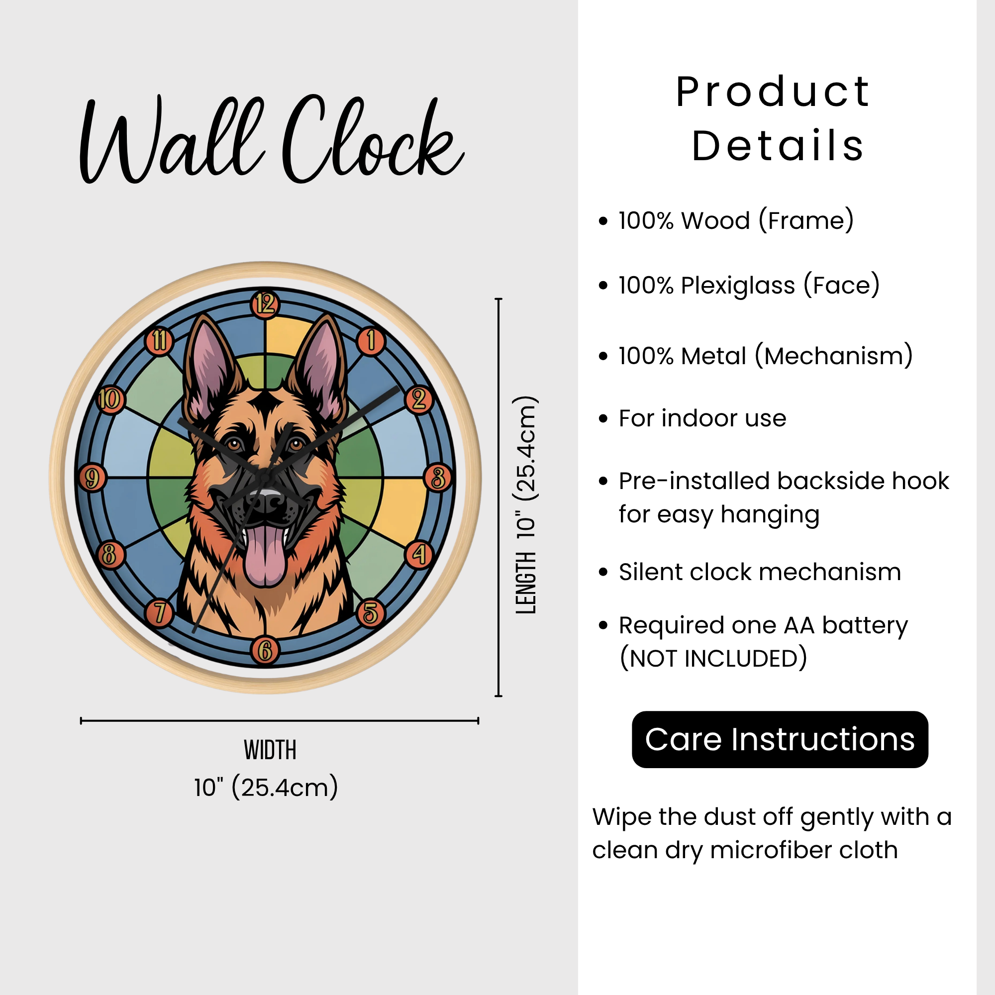 German Shepherd Colorful Wall Clock — Canine Home Decor