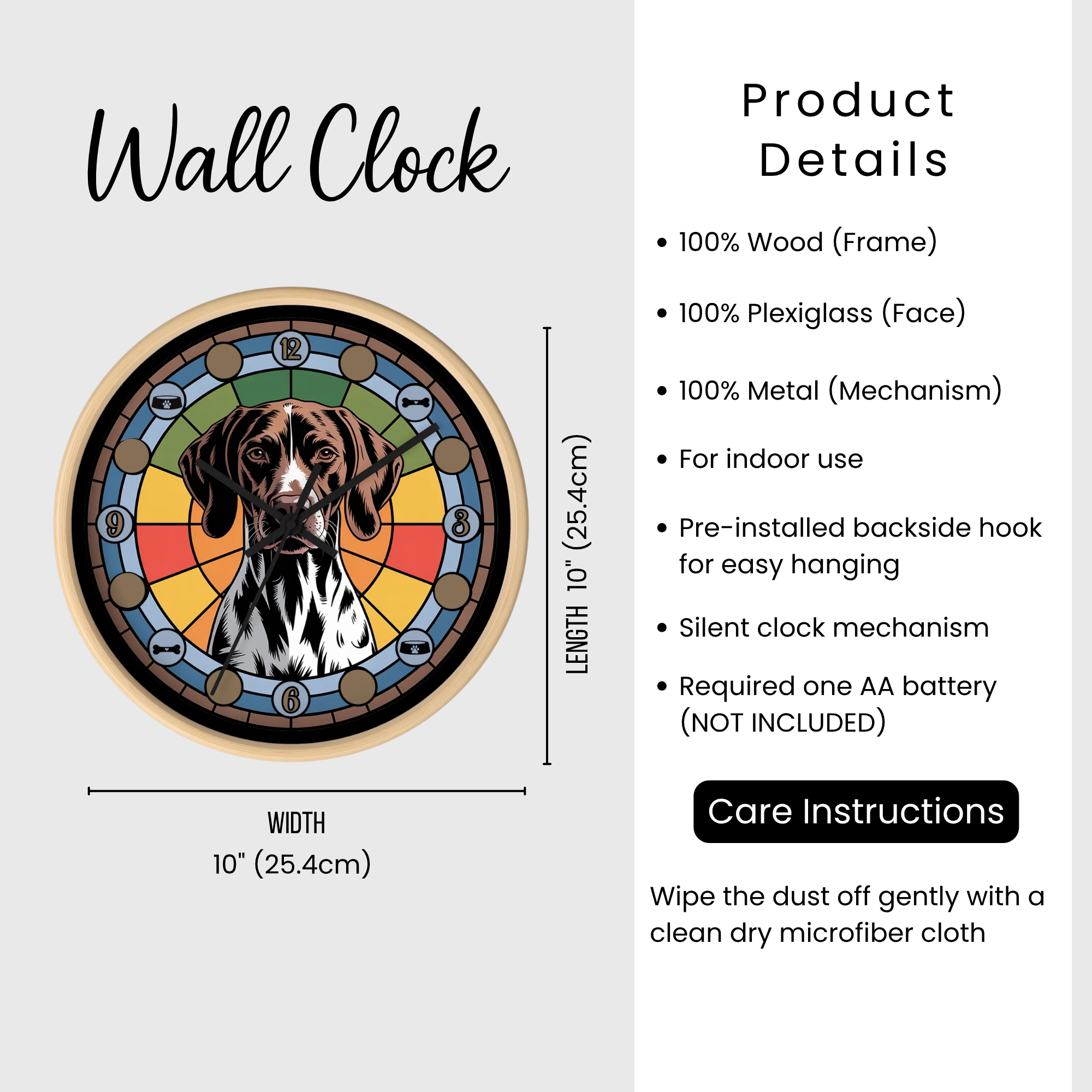 German Shorthaired Pointer Colorful Wall Clock — Dog Home Decor