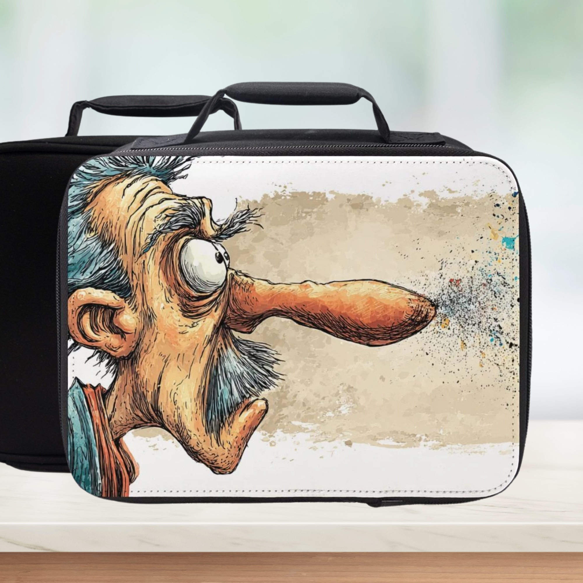  insulated lunch bag with a cartoon character design on a white background