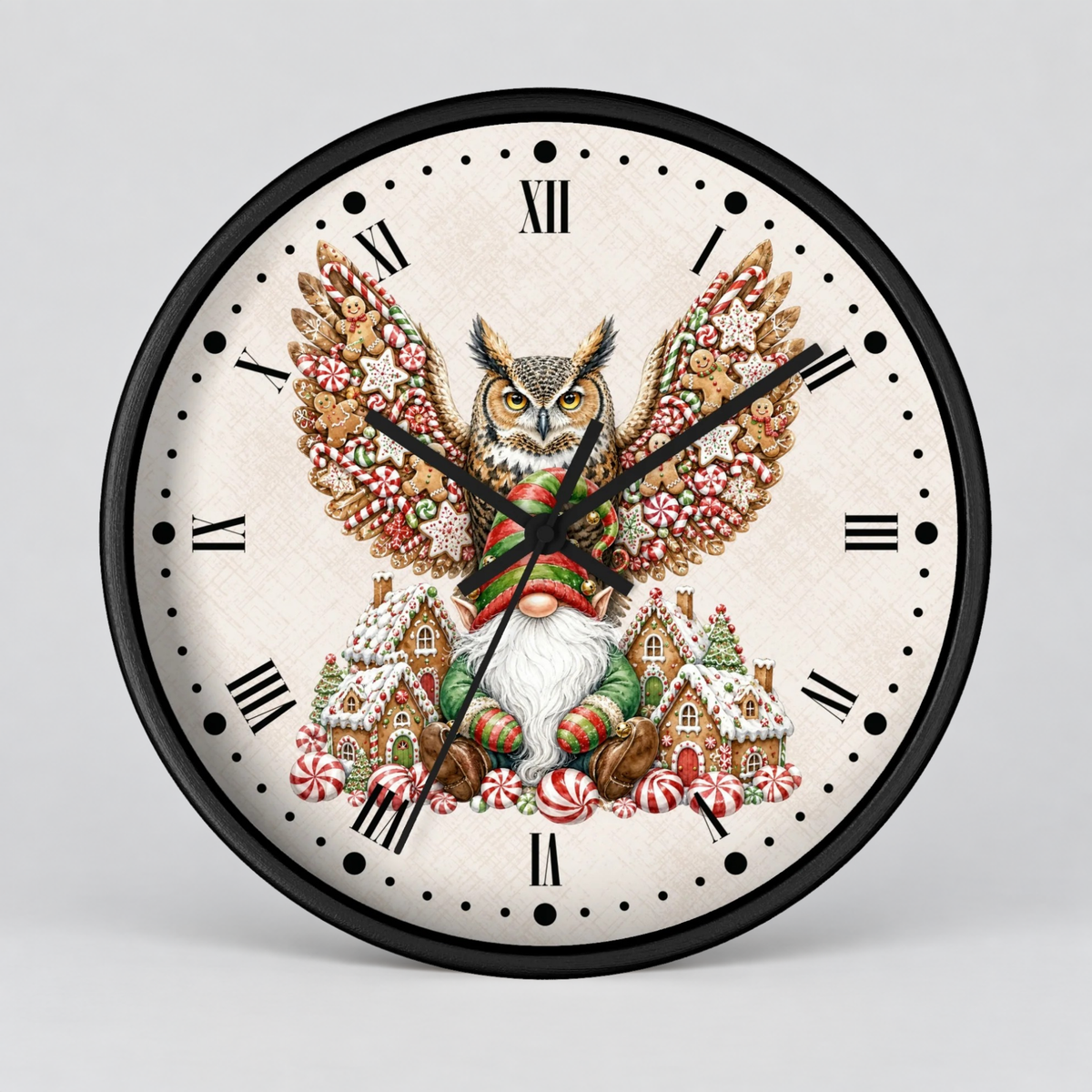 Christmas Owl &  Gnome Wall Clock – Festive Holiday Kitchen Decor