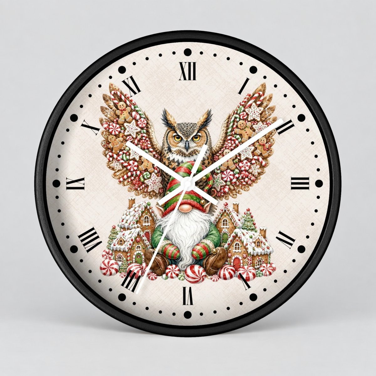 Christmas Owl &  Gnome Wall Clock – Festive Holiday Kitchen Decor