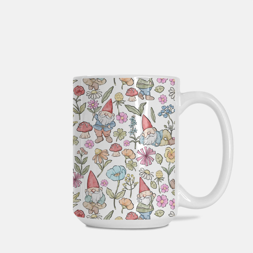 Mug with gnome and floral pattern on a white background