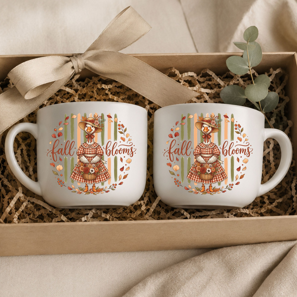 25oz Ceramic Latte Mug - 'Fall Blooms' Silly Goose Autumn Coffee Cup