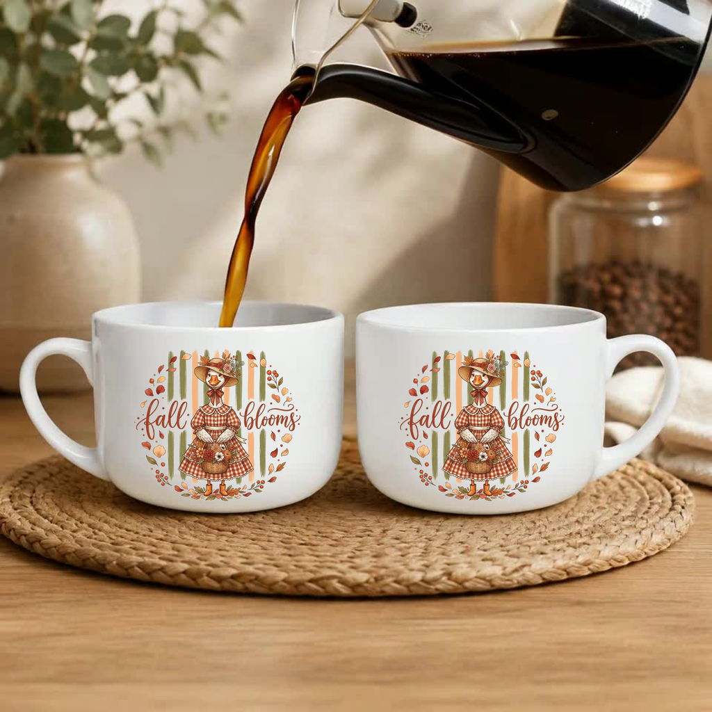25oz Ceramic Latte Mug - 'Fall Blooms' Silly Goose Autumn Coffee Cup