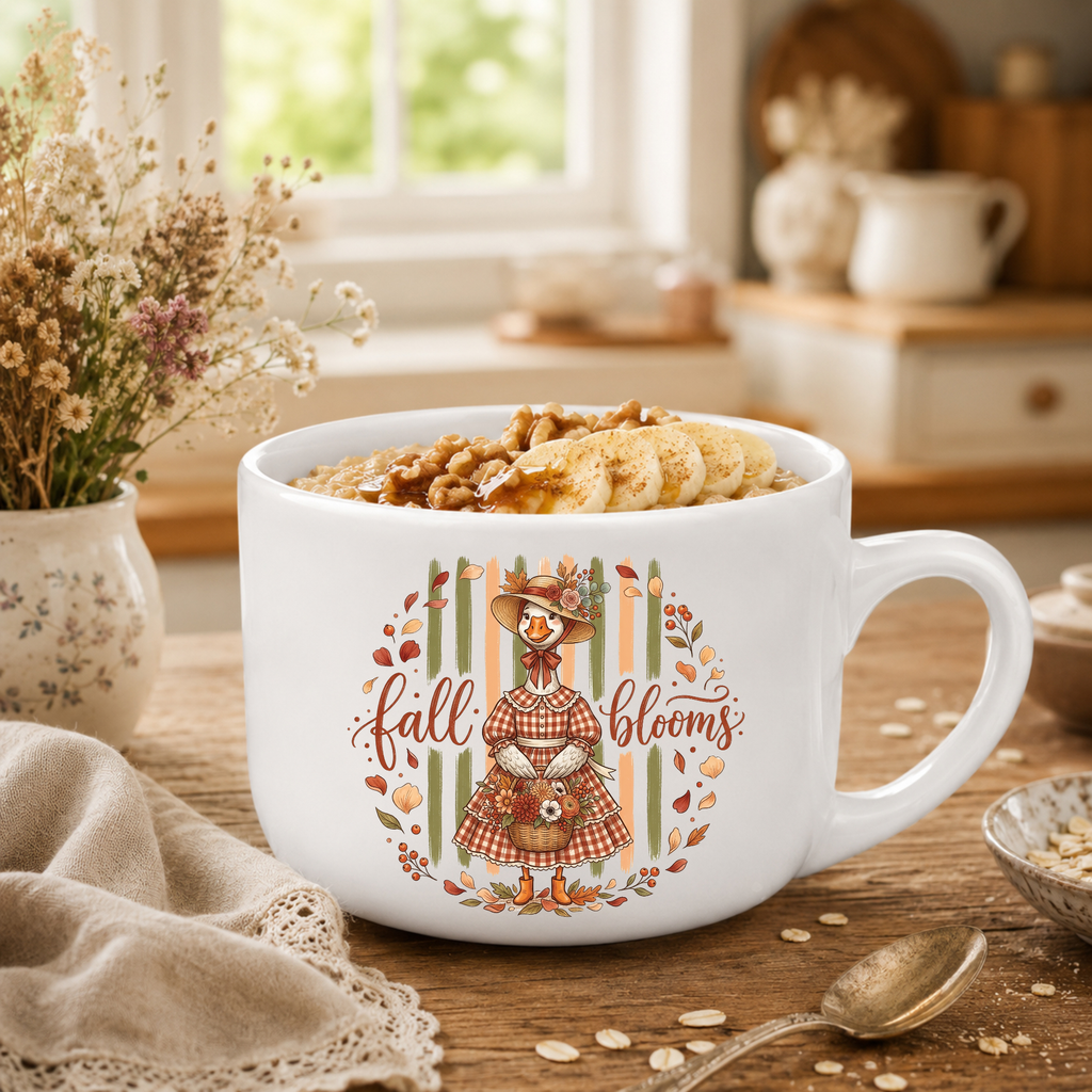 25oz Ceramic Latte Mug - 'Fall Blooms' Silly Goose Autumn Coffee Cup