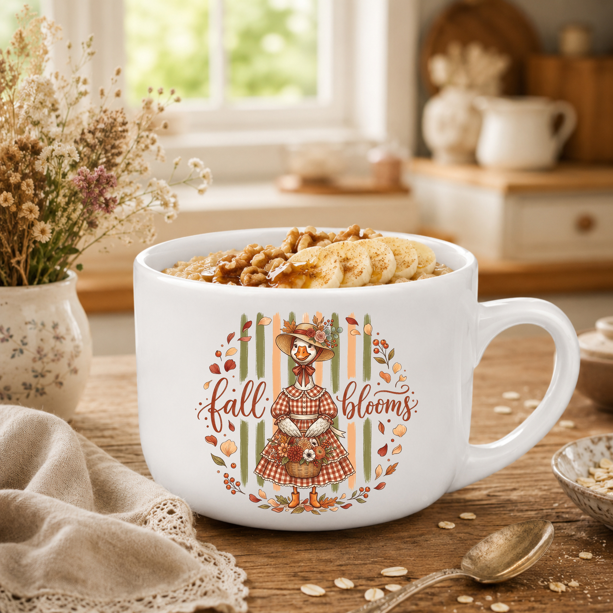25oz Ceramic Latte Mug - 'Fall Blooms' Silly Goose Autumn Coffee Cup
