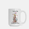 Mug with cartoon goose and heart design on a white background