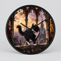 Gothic Black Tuxedo Cat Cathedral Wood Wall Clock