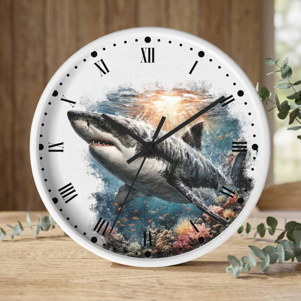 Great White Shark Wall Clock — Ocean Marine Decor