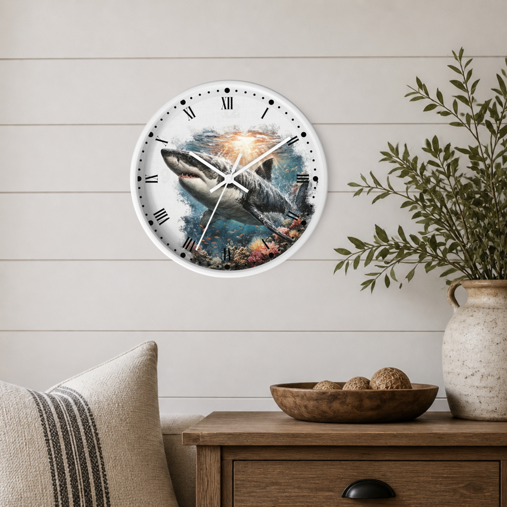 Great White Shark Wall Clock — Ocean Marine Decor