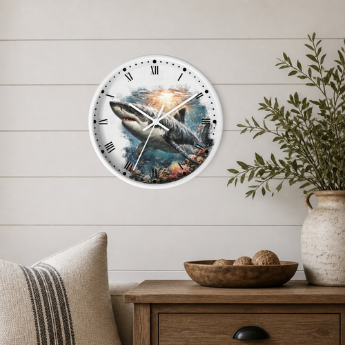 Great White Shark Wall Clock — Ocean Marine Decor
