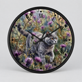 Gray Cat in Lavender Wildflowers Wood Wall Clock