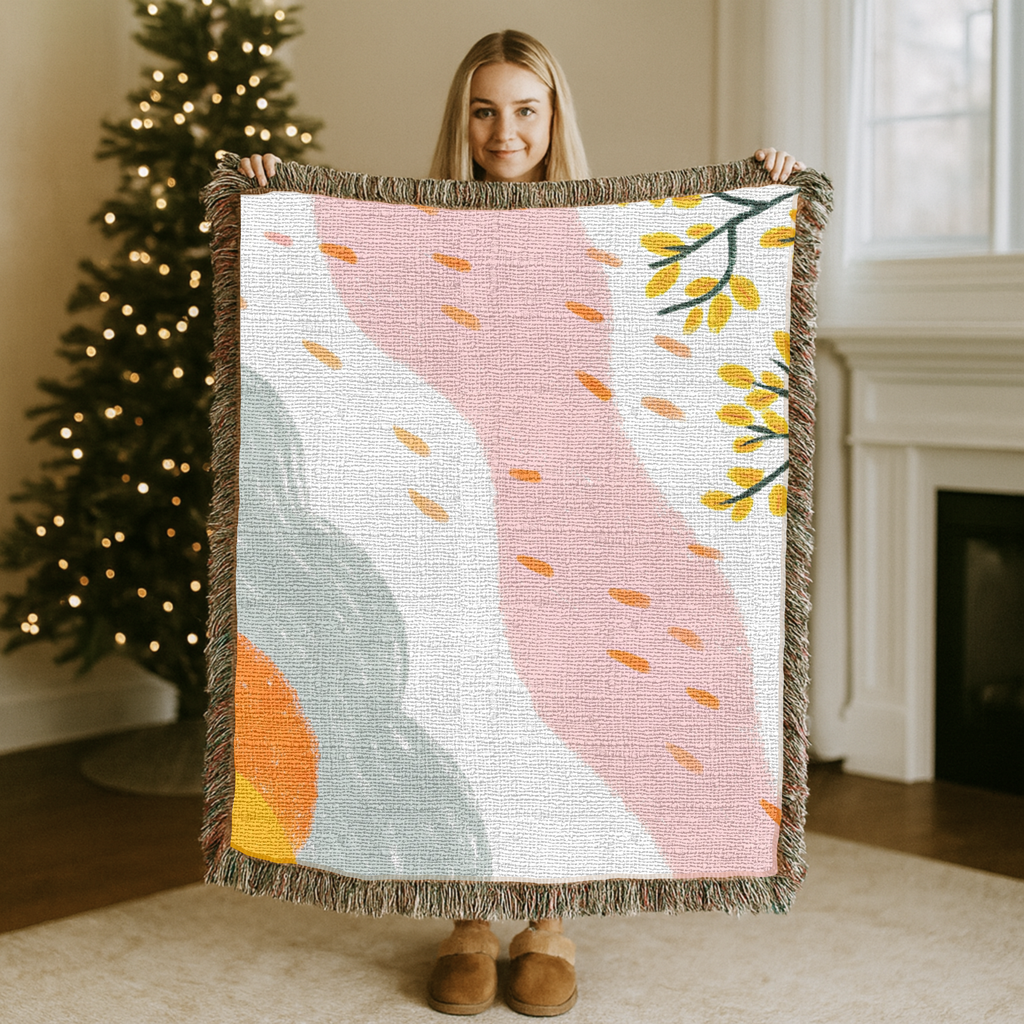 Hand Drawn Nature-Inspired Woven Blanket for Cozy Living