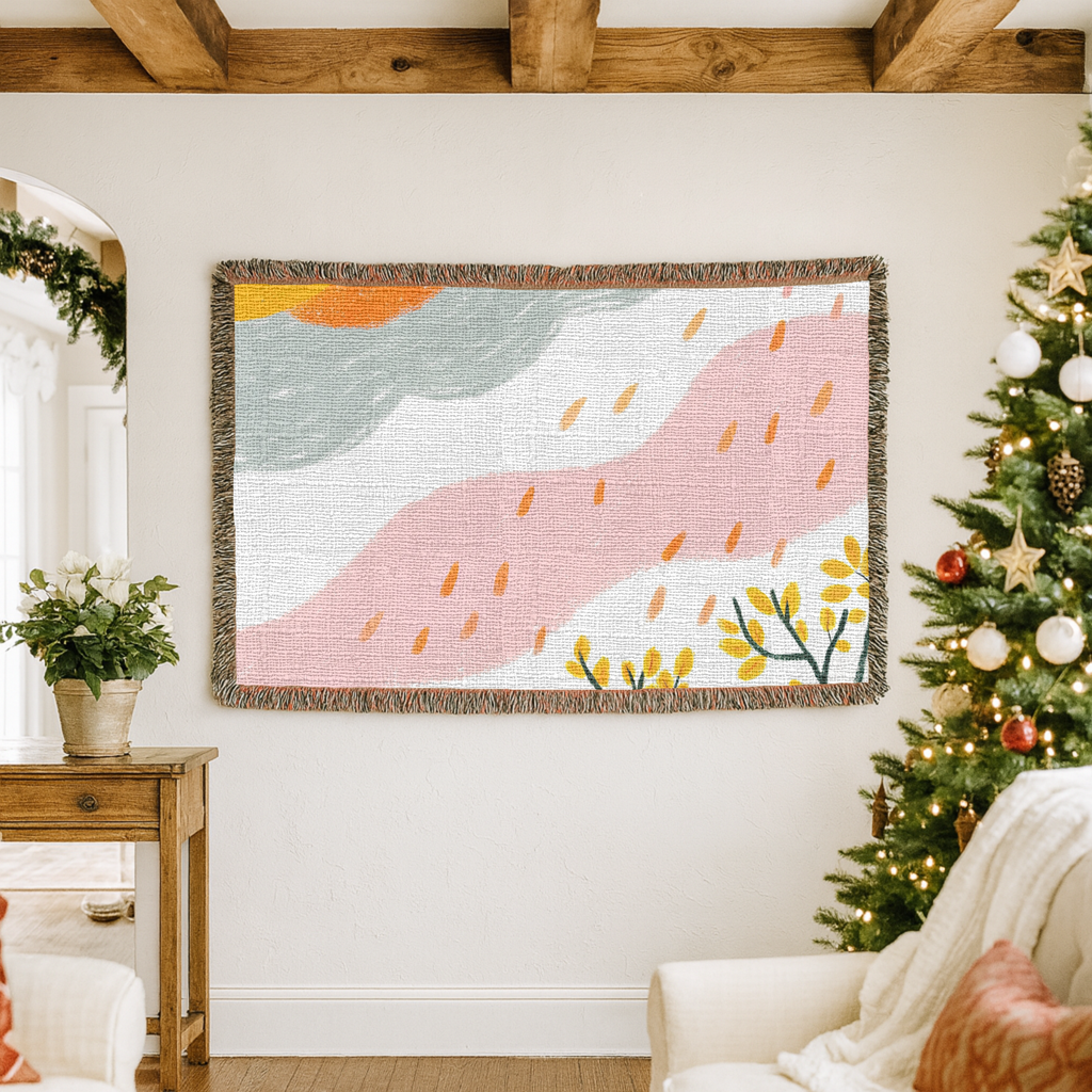 Hand Drawn Nature-Inspired Woven Blanket for Cozy Living