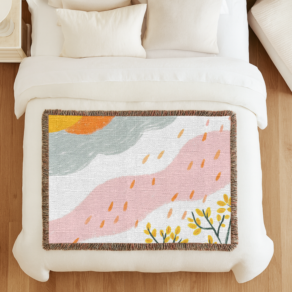 Hand Drawn Nature-Inspired Woven Blanket for Cozy Living
