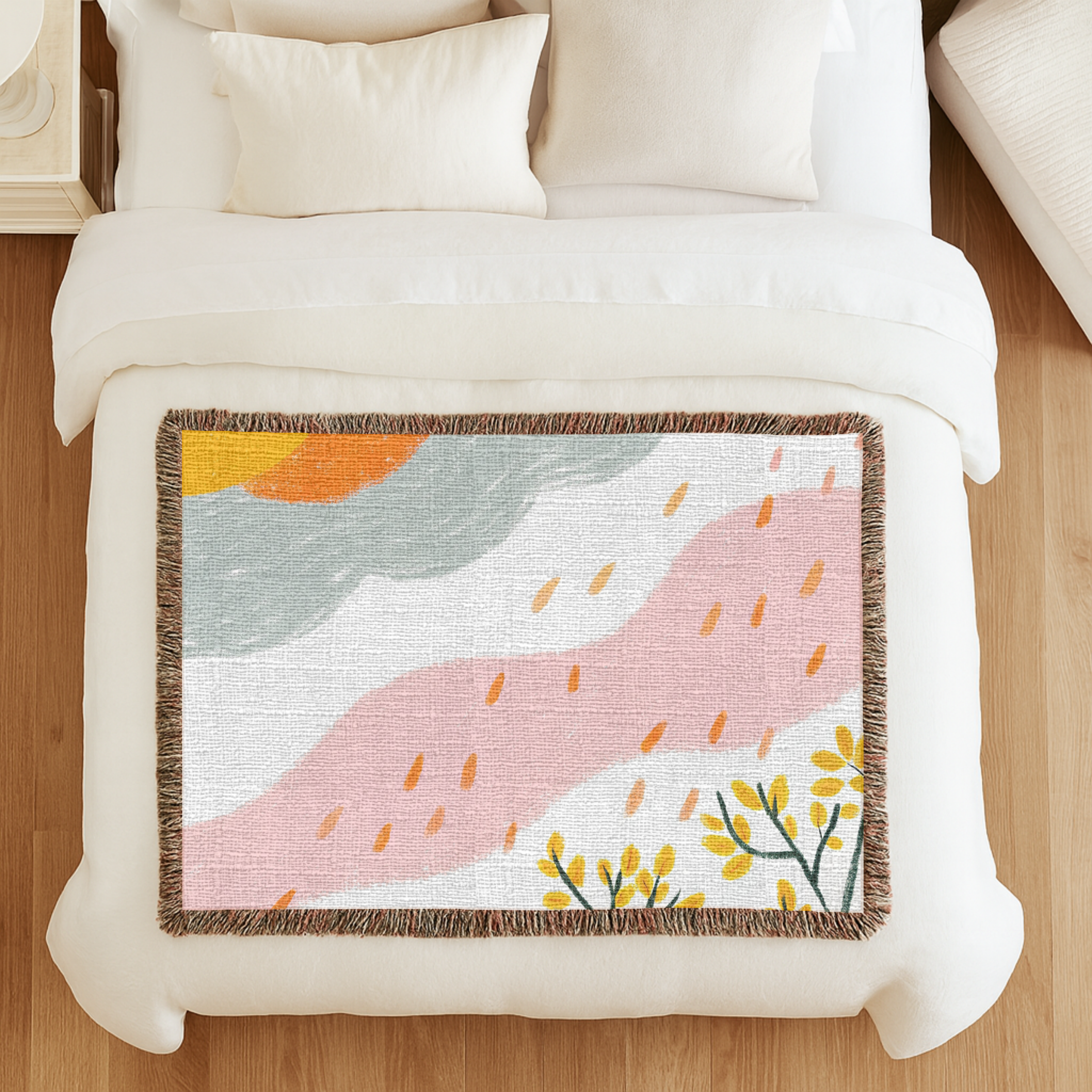 Hand Drawn Nature-Inspired Woven Blanket for Cozy Living
