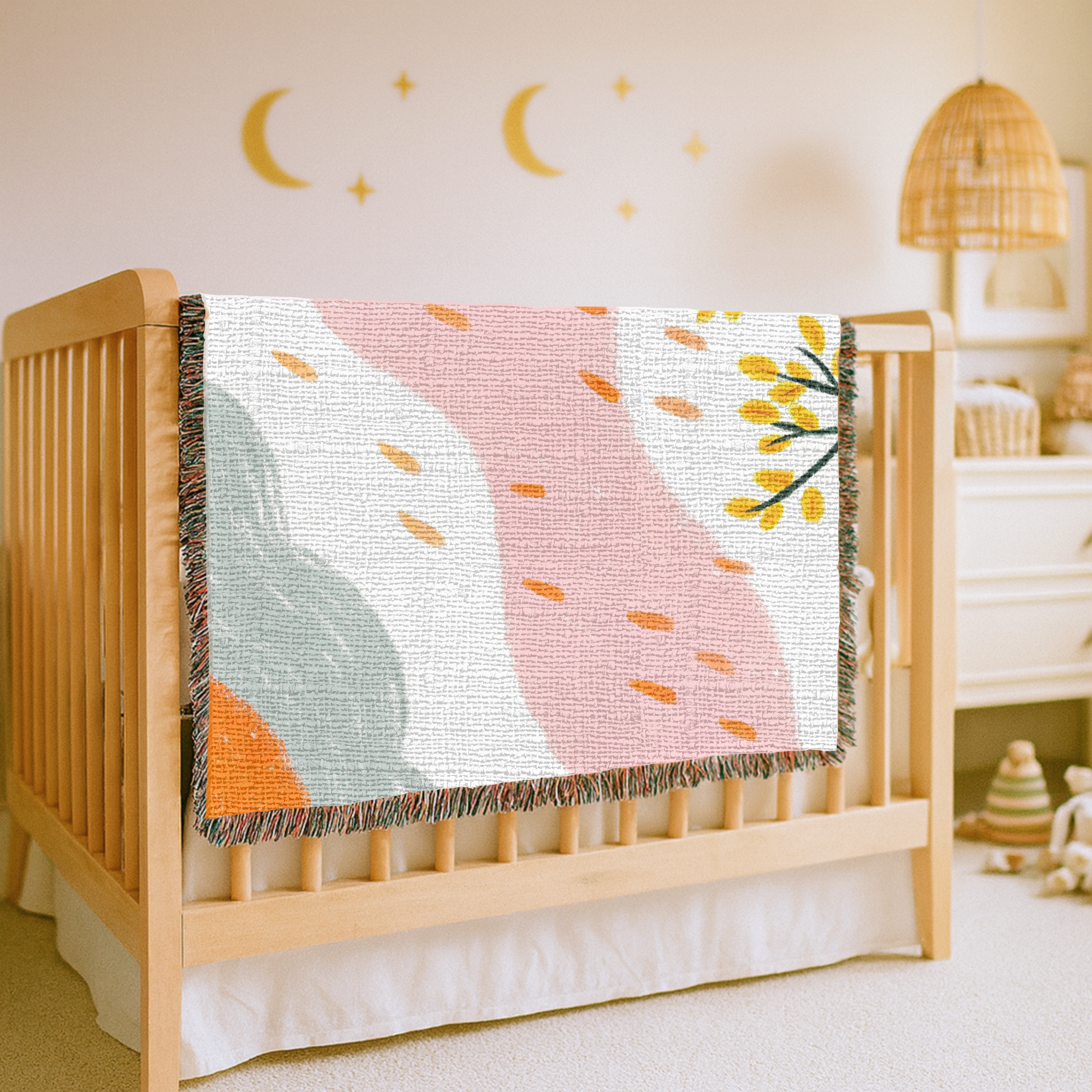 Hand Drawn Nature-Inspired Woven Blanket for Cozy Living