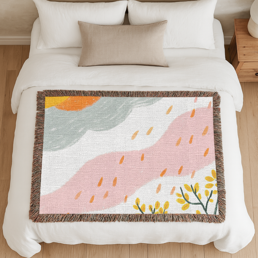 Hand Drawn Nature-Inspired Woven Blanket for Cozy Living