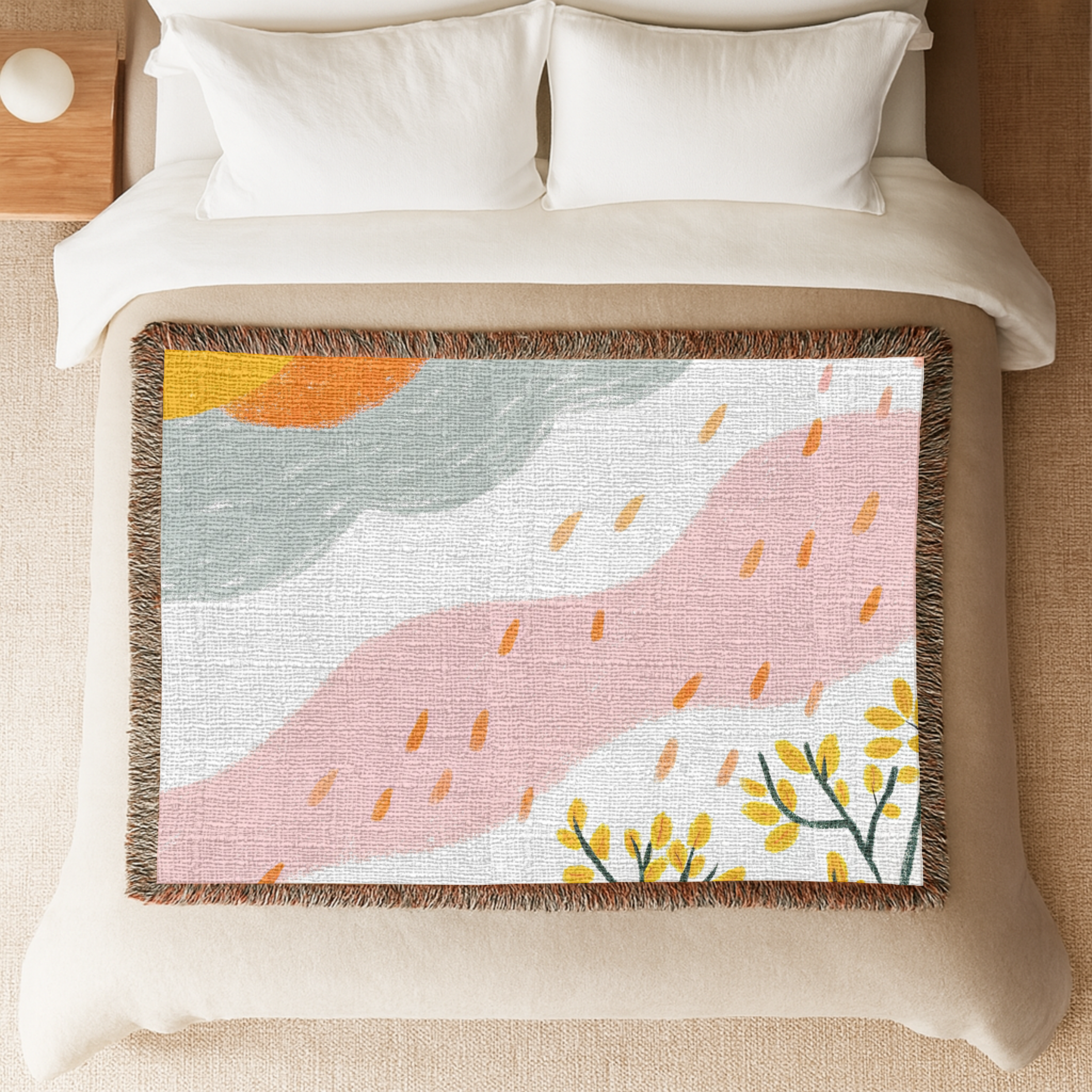 Hand Drawn Nature-Inspired Woven Blanket for Cozy Living