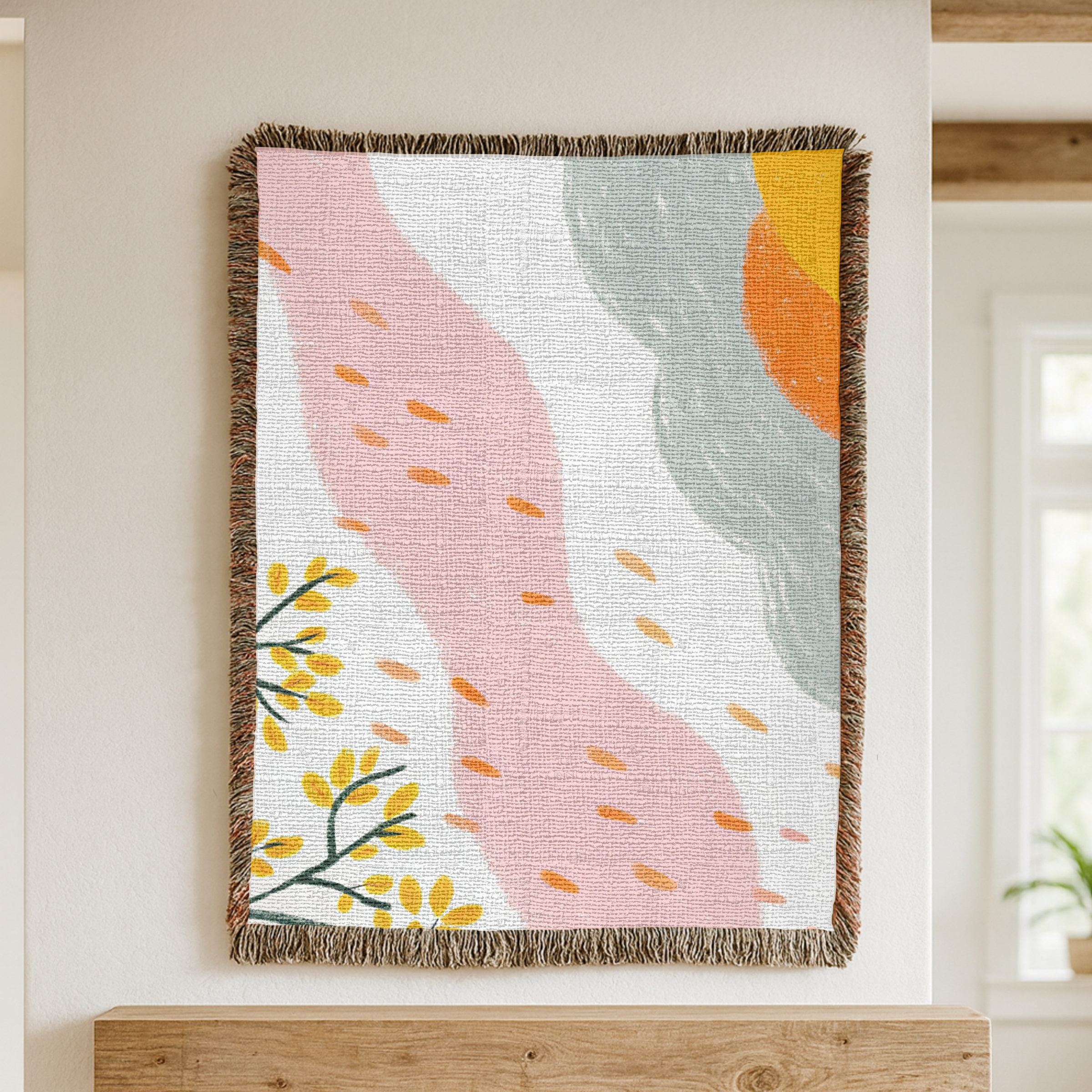 Hand Drawn Nature-Inspired Woven Blanket for Cozy Living