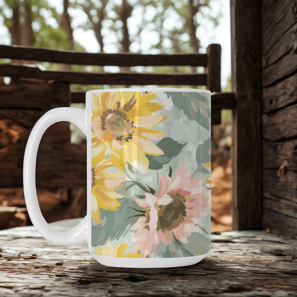 Hand-Drawn Watercolor Sunflower Mug Deluxe 15oz.