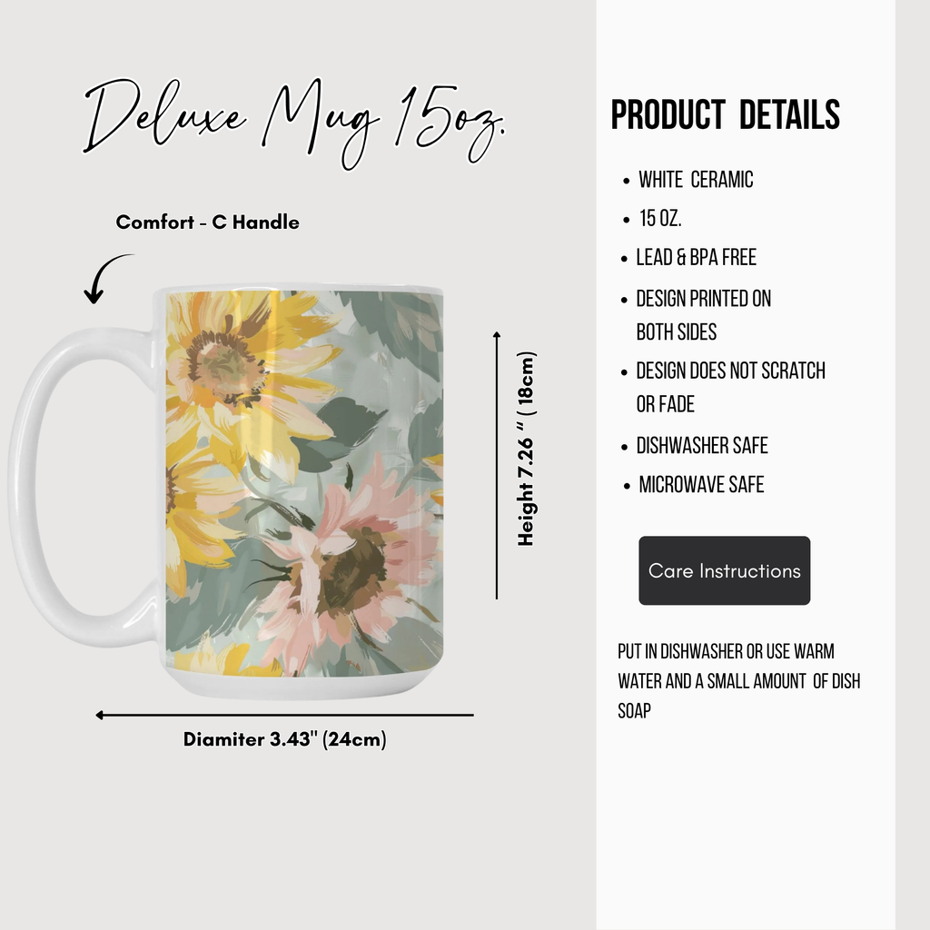 Hand-Drawn Watercolor Sunflower Mug Deluxe 15oz.