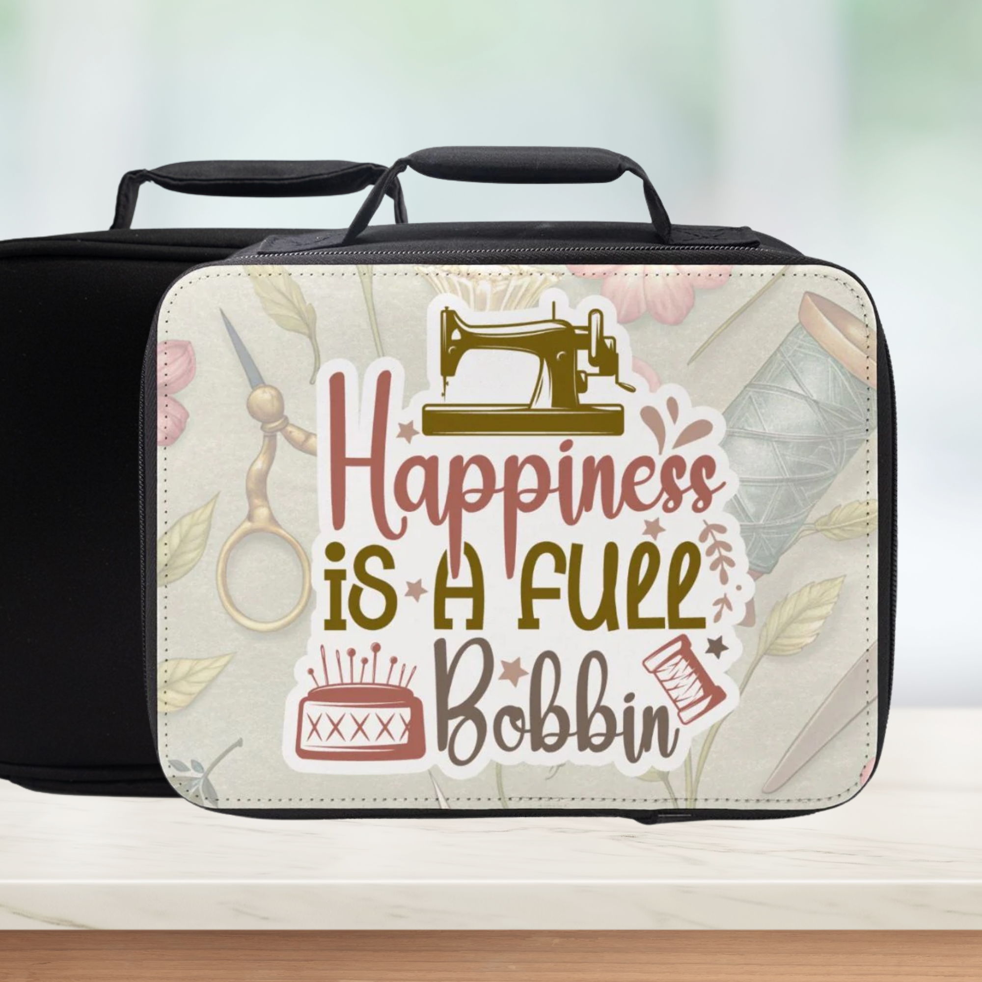 Happiness Is A Full Bobbin Insulated Lunch Bag - Sewing Theme Lunchbox